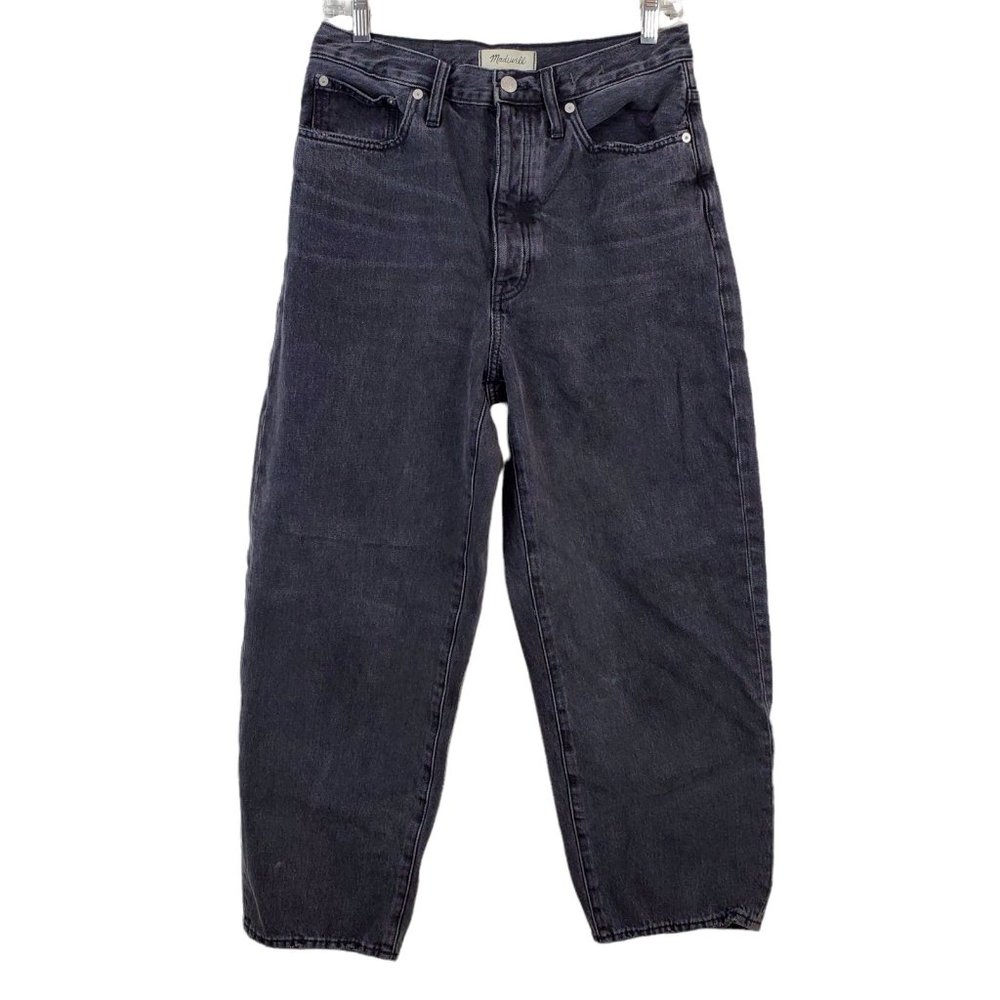 Madewell Balloon Jeans Womens 27 Black Noll Wash MD690 Button Fly Cropped